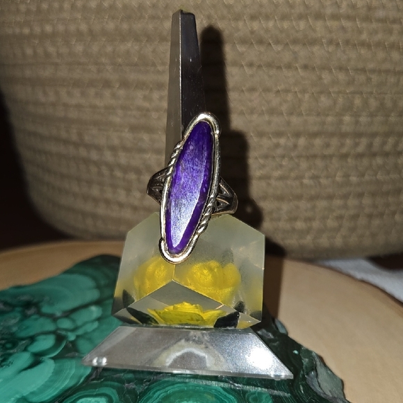 Purple Sugilite and 12KTGold Ring with Geometric Design